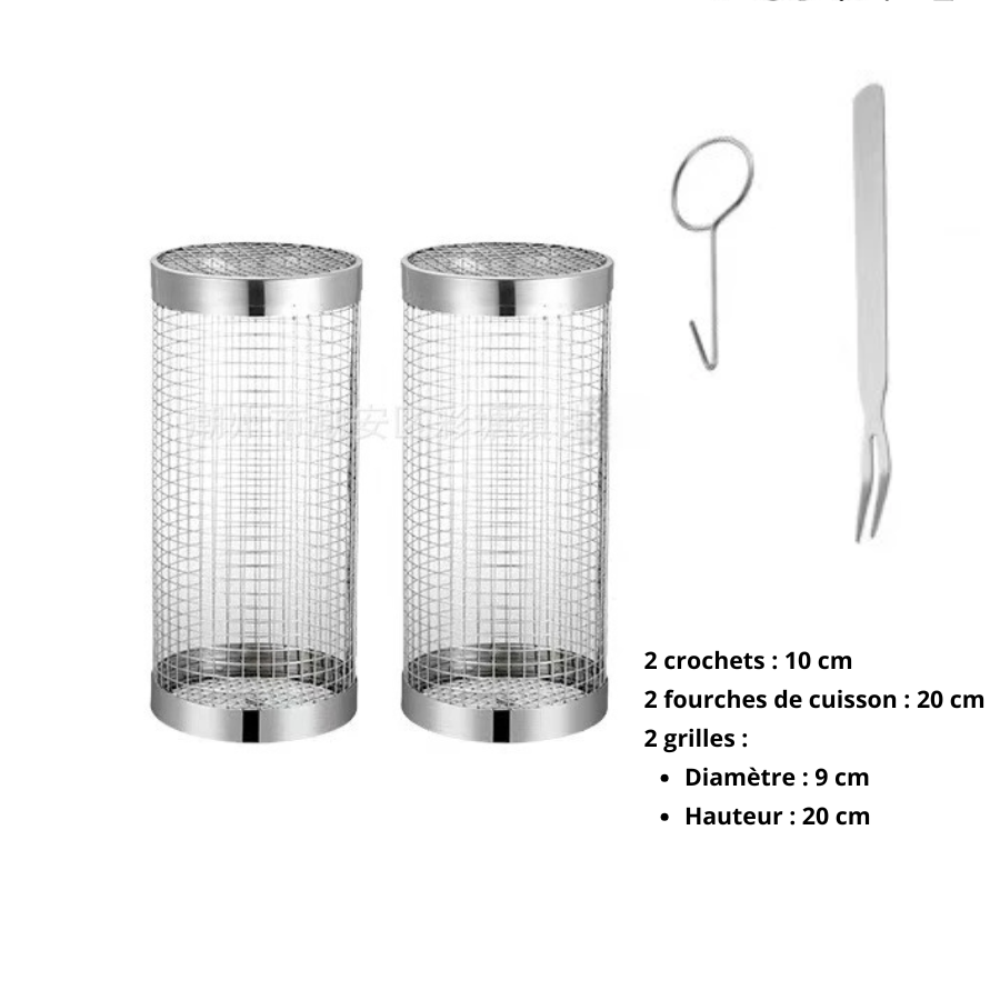 🔥 Panier de Barbecue Roulant en Acier Inoxydable 304 – L’Accessoire Indispensable pour des Grillades Parfaites