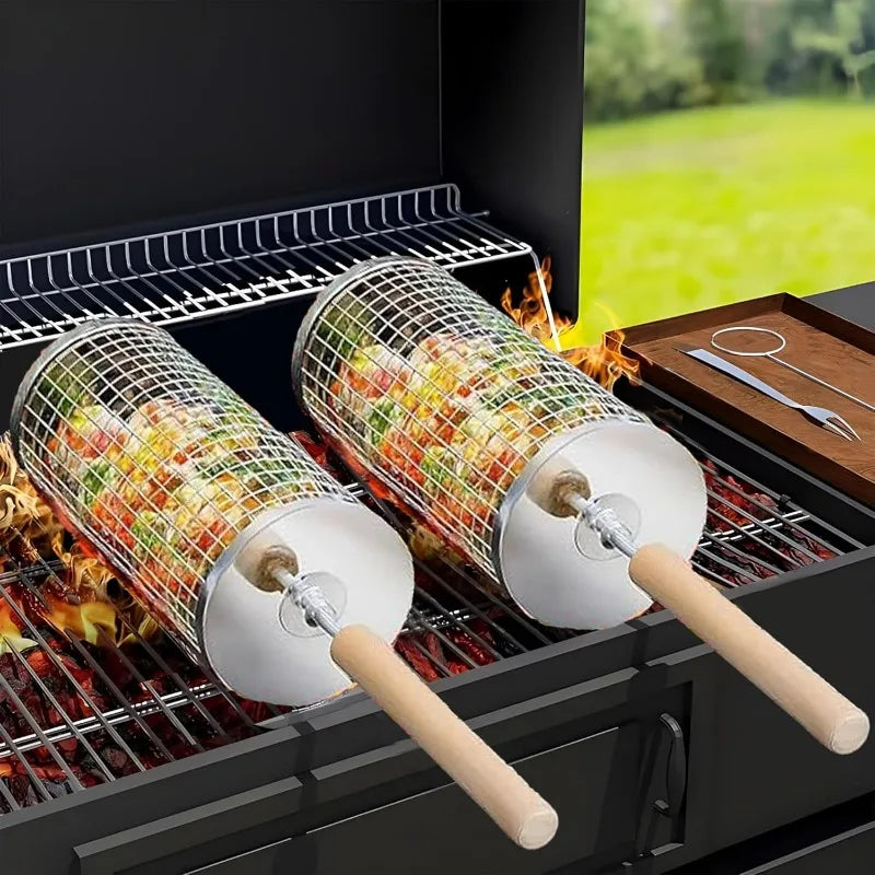 🔥 Panier de Barbecue Roulant en Acier Inoxydable 304 – L’Accessoire Indispensable pour des Grillades Parfaites